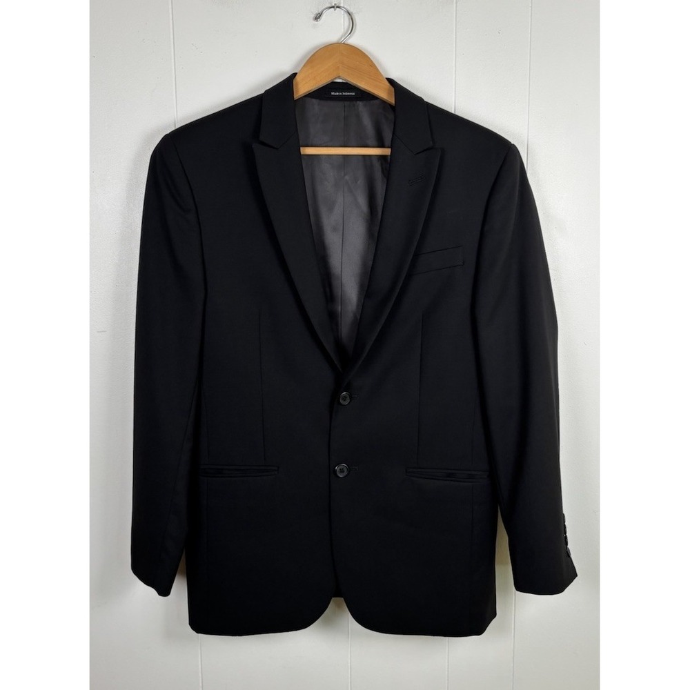 Egara Blazer Mens 38 Short Black Slim Fit 100% Wool Suit Jacket Two Button
